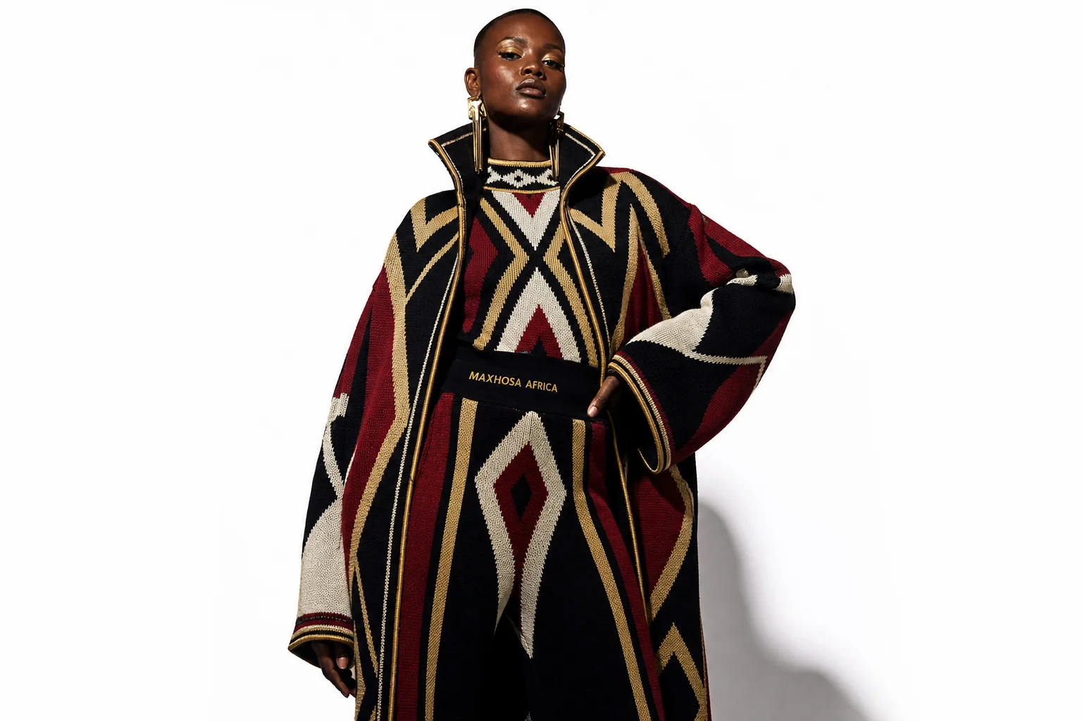 MaXhosa Africa Xhosa-inspired geometric knitwear luxury fashion editorial by Laduma Ngxokolo