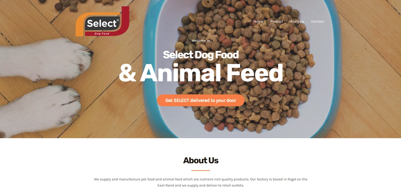 Select Dog Food website design